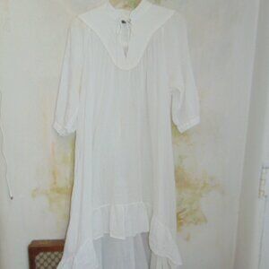JS New York Gauzy White Semi Sheer Hi Low Womens Midi Dress Ruffle White Boho OS